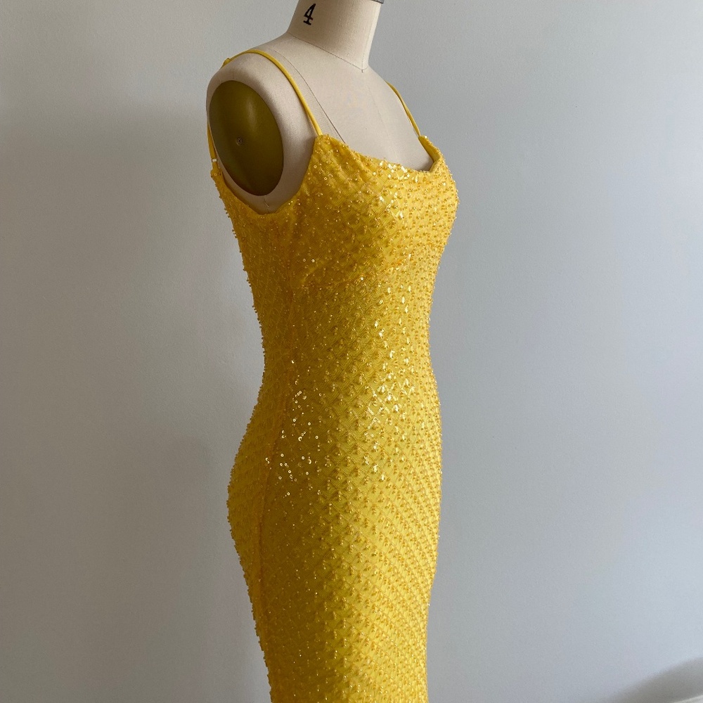 Windsor Yellow Sequin Backless Prom Dress - Picture 11 of 12
